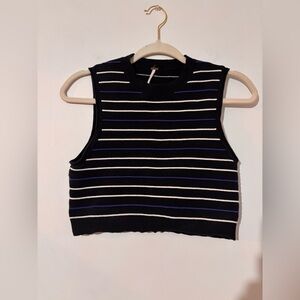 Free People Navy and White Striped Crop Top